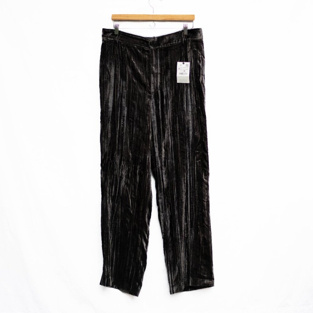 ZARA Pants XL Brown Crushed Velvet Wide Leg High Waist NWT‎ Flowy Dressy